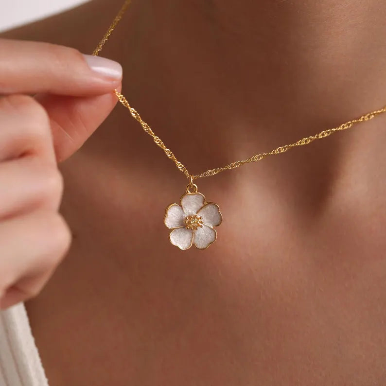 Enamel Sakura Flower Necklace
